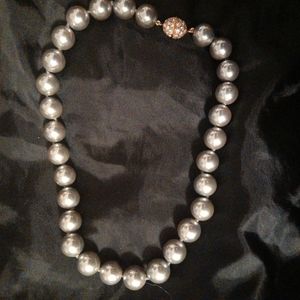 Gray Faux Pearl Strand Choker Necklace Bling Clasp